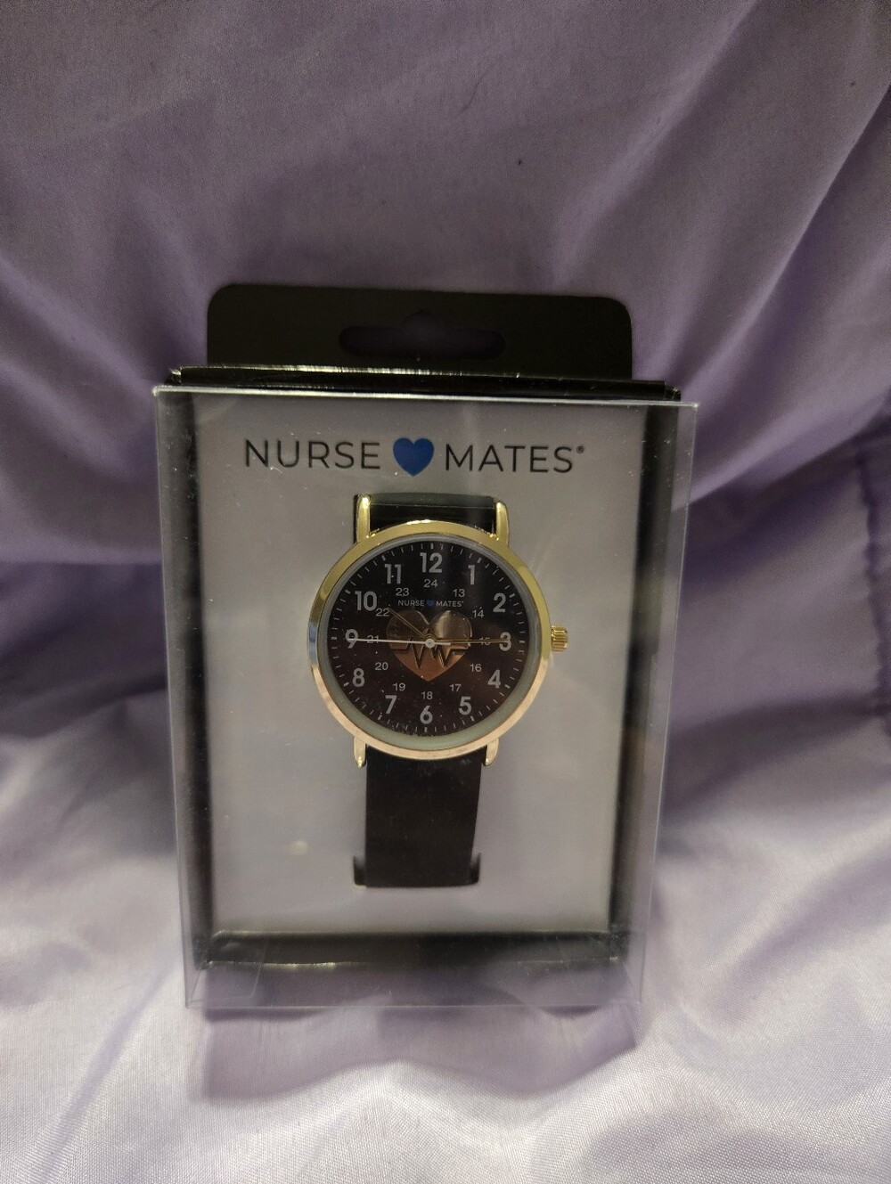New Nurse Mates Gold-Tone Case Black Dial Black Strap Watch
